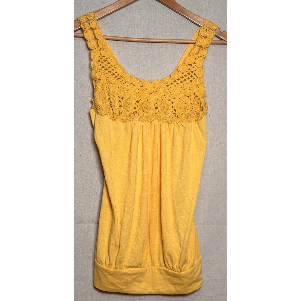Blu Heaven Yellow Crochet Lace‎ Rosette Tank Top Womens Medium Boho